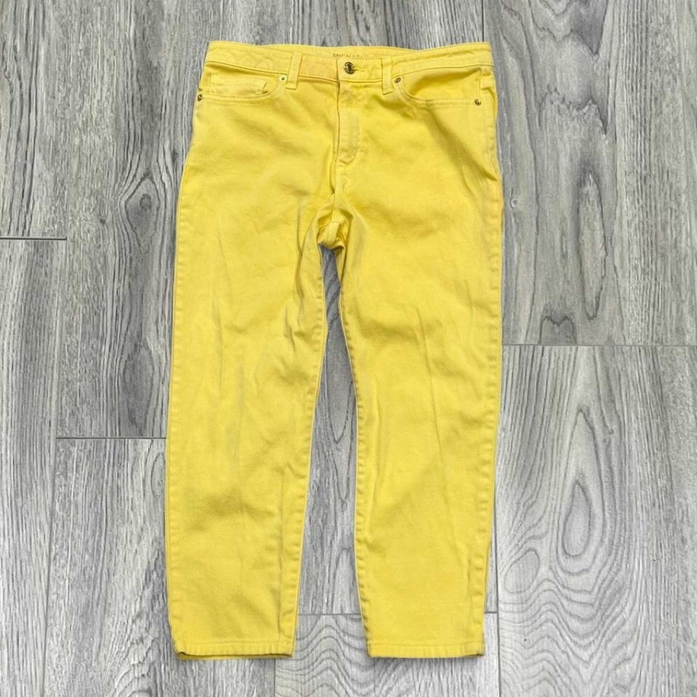 Michael Kors Izzy Cropped Skinny Yellow Denim Pants Womens Size 10